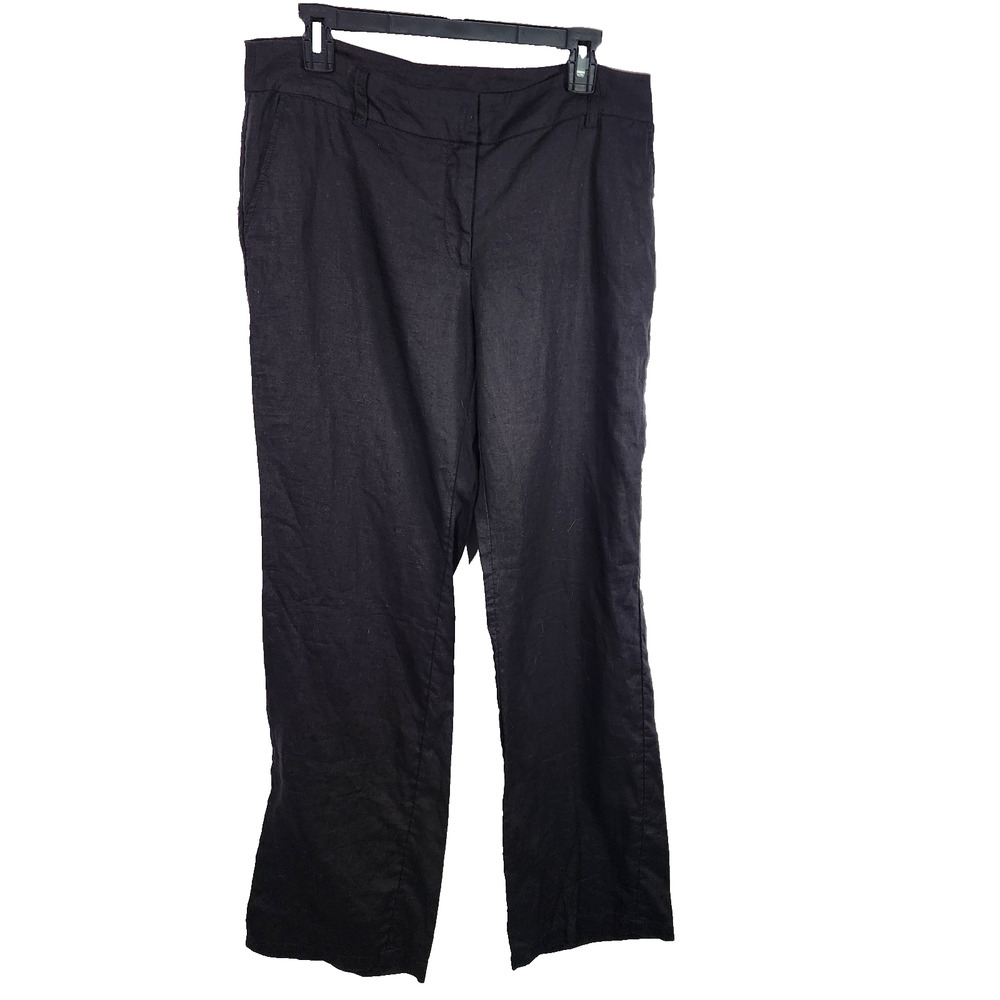 H&M Womens Dress Pants 10 Black Linen Straight Leg Coastal Travel Clean Girl